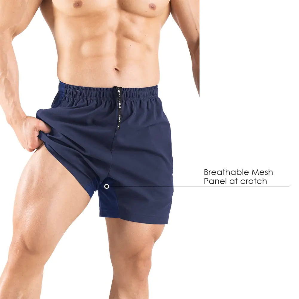Men's 5" Running Shorts 2 Pack Quick Dry Athletic Workout Gym Shorts with Zipper Pockets Medium Navy/Green Rieworkes