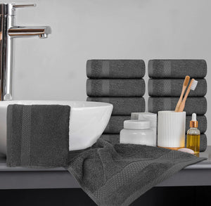 Luxury Washcloths for Bathroom Hotel Spa 12 Set 13x13 Inch Dark Gray Circlet Rieworkes