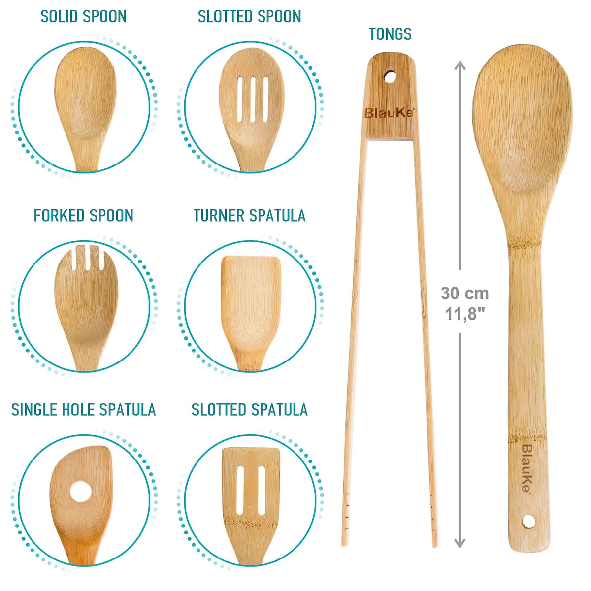 Wooden Spoons for Cooking 7-Pack - Bamboo Kitchen Utensils Set for Nonstick Cookware Rieworkes