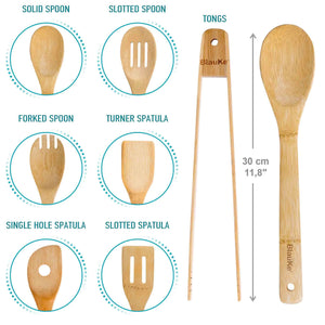 Wooden Spoons for Cooking 7-Pack - Bamboo Kitchen Utensils Set for Nonstick Cookware Rieworkes