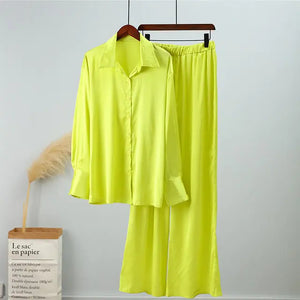 Loose Stripe Pants Set Elegant Long Sleeve Top Rieworkes