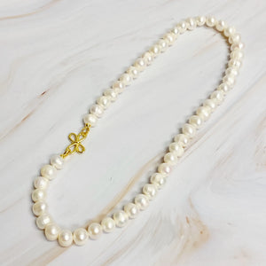 Clover Clasp Genuine Pearl Necklace Rieworkes