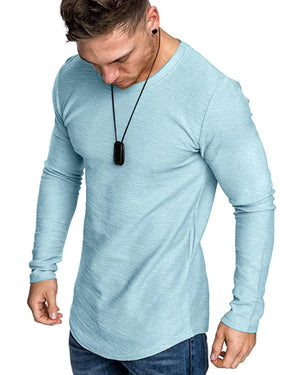 Fashion Mens T Shirt Muscle Gym Workout Athletic Shirt Cotton Tee Shirt Top Skyblue-long Small Rieworkes
