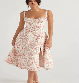 Parisian Dress - Waist Shaping Floral Maxi Dress (One Piece) Mimarta