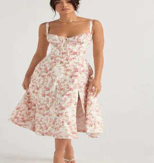 Parisian Dress - Waist Shaping Floral Maxi Dress (One Piece) Mimarta