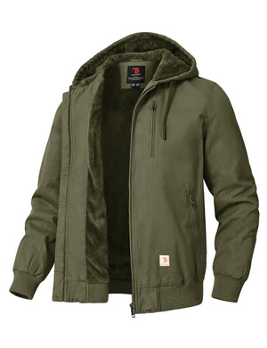 TBMPOY Mens Winter Jackets Hooded Work Cotton FLeece Lined Duck Coats Flannel Active Workwear Coat Army Green XXL Mimarta