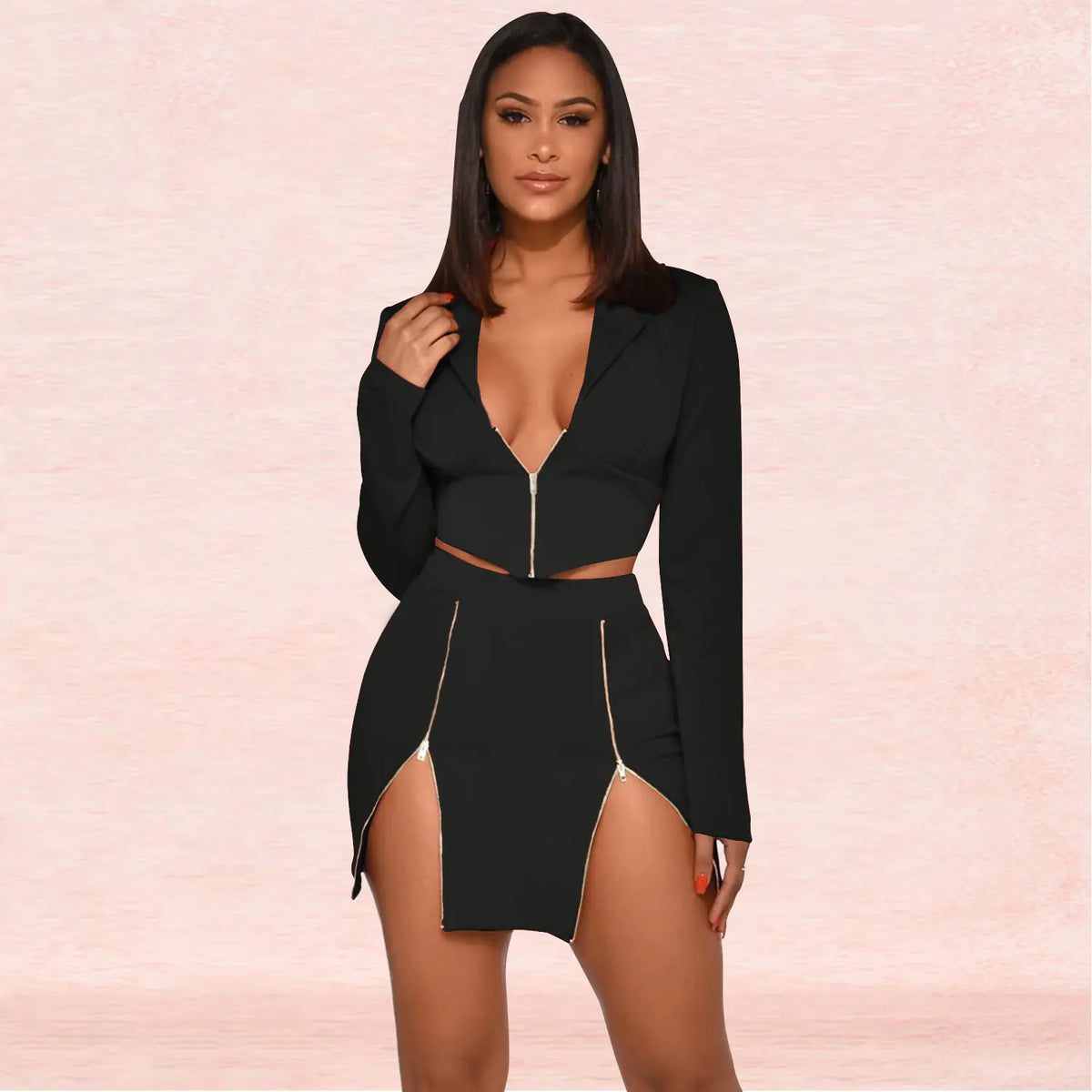 Women's Sexy V-Neck Blazer and Skirt Two-Piece Set Mimarta