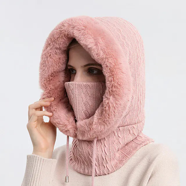 Women's Knitted Cashmere Winter Cap and Mask Set Mimarta