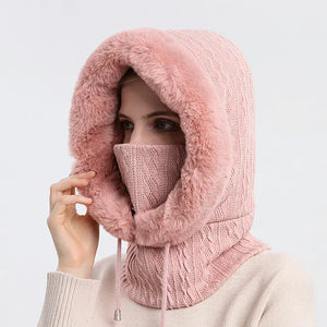 Women's Knitted Cashmere Winter Cap and Mask Set Mimarta