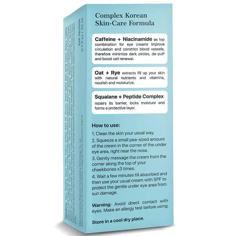 Under Eye Cream for Dark Circles and Puffiness - Caffeine Eye Cream Anti Aging Brightener With Niacinamide, Squalane, Peptide Complex, Korean Skin Care Formula - Massage Zinc Roller - Puffy Eyes 0.7 Fl Oz (Pack of 1) Rieworkes