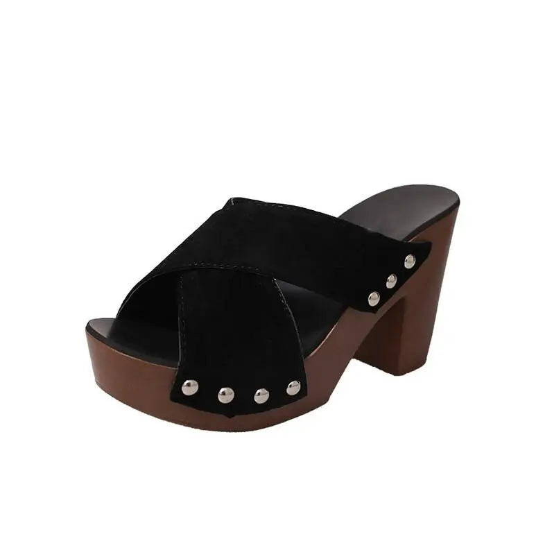Square High Heel Platform Women's Summer Sandals: Elegant Rivet Pumps Rieworkes