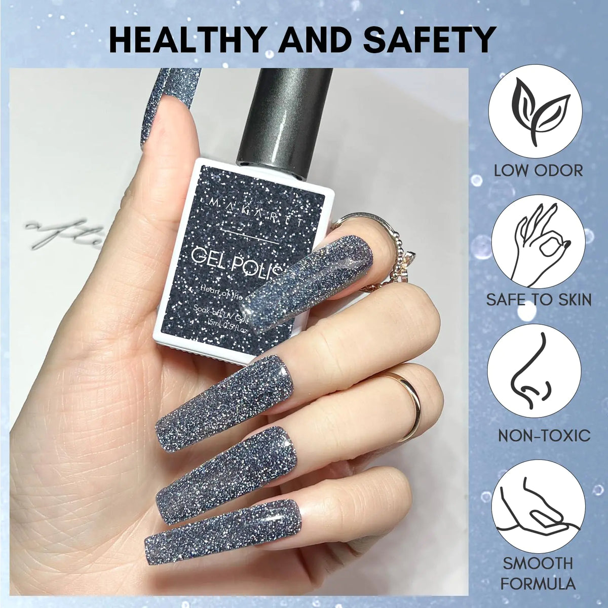 Makartt Reflective Gel Nail Polish HEART OF THE OCEAN Glitter Sparkling Disco Soak Off Diamond Gel Nail Art Christmas Gift DIY Manicure Salon at Home Glamour Shine Blue 15ML Rieworkes