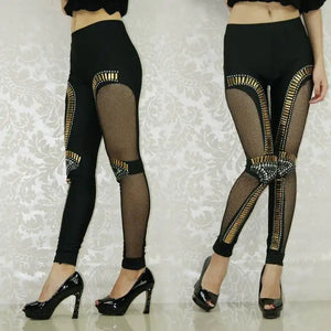 Women's Mesh Stitched Rivet Leggings Mimarta