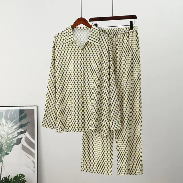 Loose Stripe Pants Set Elegant Long Sleeve Top Rieworkes