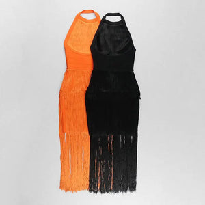Fringe  Halterneck Backless Dress Rieworkes