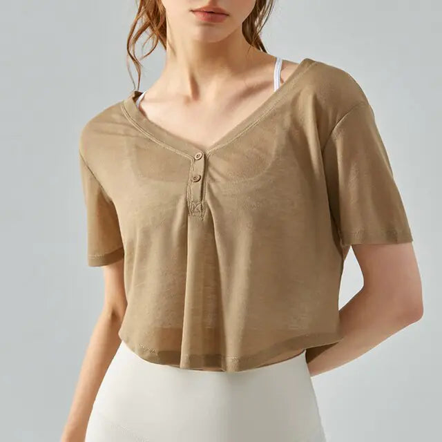 V-Neck Long Sleeve Yoga Top Sports Shirt Rieworkes