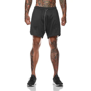 Men 2 in 1 Running Shorts Jogging Gym Fitness Rieworkes