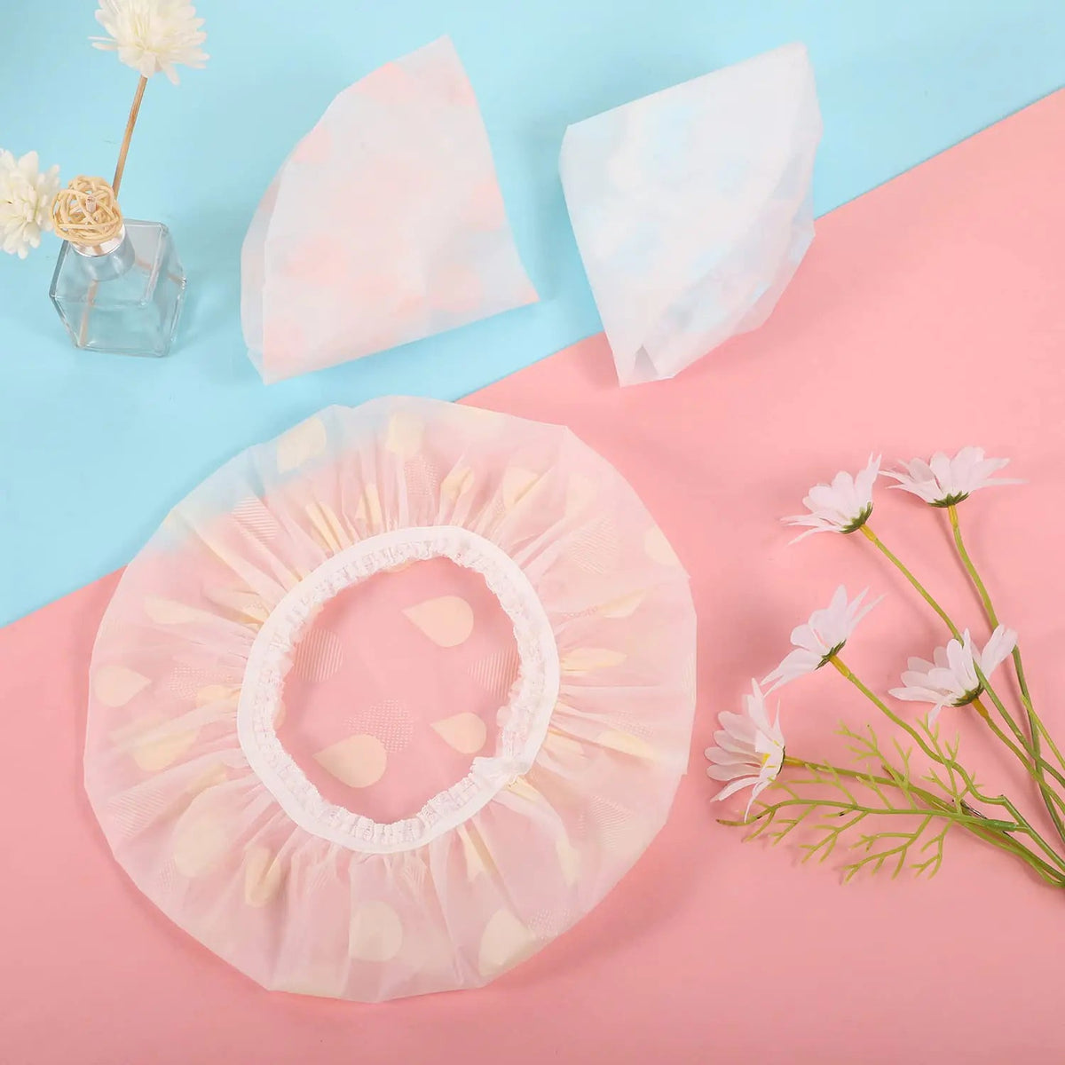 Waterproof Shower Caps, 3 Pcs Plastic Reusable Shower Caps Elastic Band Bath Caps for Women Ladies Spa Salon F Rieworkes