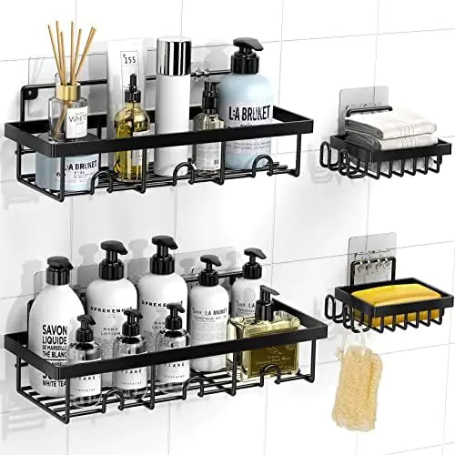 YAWSOUP Shower Organizer Wall Mounted Shelves 4 Pack Adhesive Bathroom Shower Caddy No Drilling Required for Storage and Organization Large Capacity Bathroom Shelf Shower Rack in Shower Mimarta