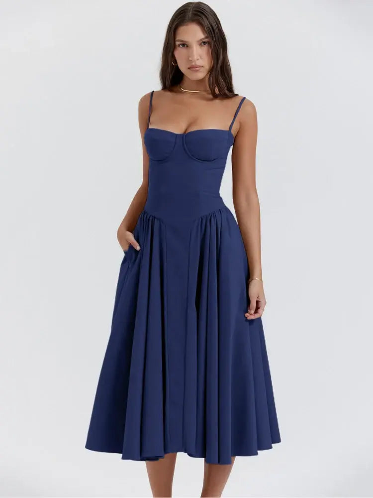 Elegant Spaghetti Strap Midi Rieworkes