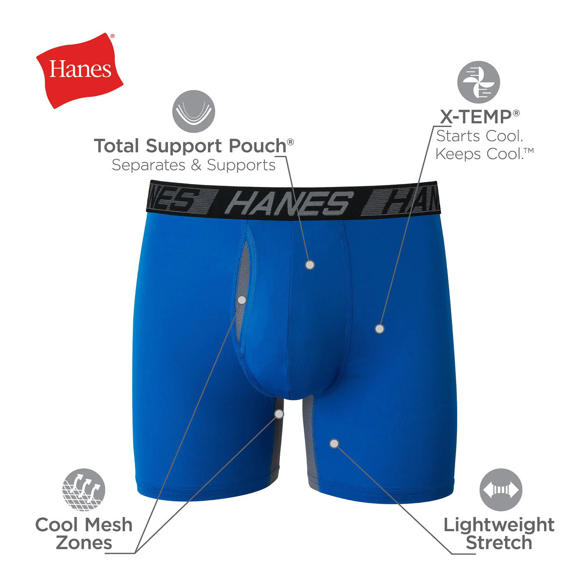 Hanes Men’s Total Support Pouch Boxer Briefs, X-Temp Cooling, Moisture-Wicking Underwear, Regular, Long-leg and Trunk, 3-Pack Regular Leg Large Regular Leg - Marled Rieworkes