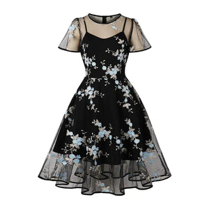Elegant 1950s Embroidered Mesh Retro Party Dress Mimarta