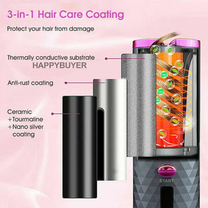 Hair Curler LCD Cordless Auto Rotating Waver Curling Iron Ceramic Wireless USA Rieworkes