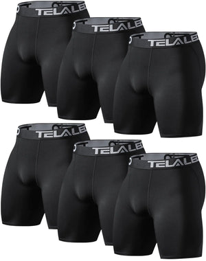 TELALEO 5/6 Pack Compression Shorts Men Spandex Sport Shorts Athletic Workout Running Performance Baselayer Underwear Black(6pcs) Small Rieworkes