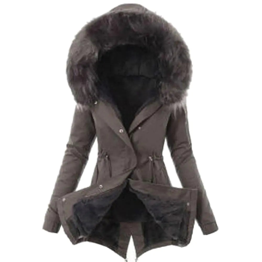 Casual Long Cotton Puffer Coat with Faux Fur Hood Mimarta