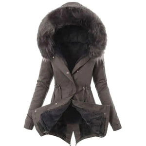 Casual Long Cotton Puffer Coat with Faux Fur Hood Mimarta
