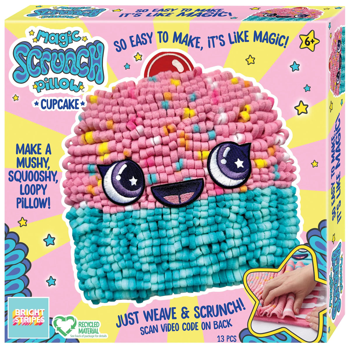 Bright Stripes Magic Scrunch Pillow Making Kit - No Sew Pillow Craft Kit for Kids - Make Your Own Pillow Kit - DIY Pillow Kit for Kids (Cupcake) Mimarta