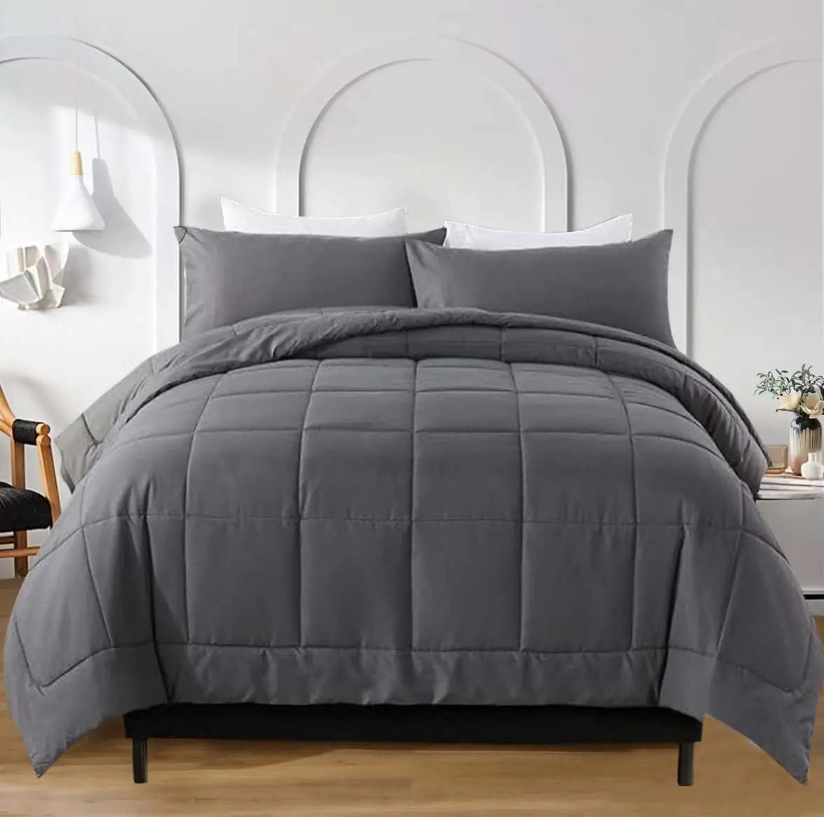 SDIII 3PCS Gray Comforter Set Queen Bed in a Bag Gray Queen Comforter Set Fade Resistant Hotel Luxury Gray Comforter Queen on Amazon Rieworkes