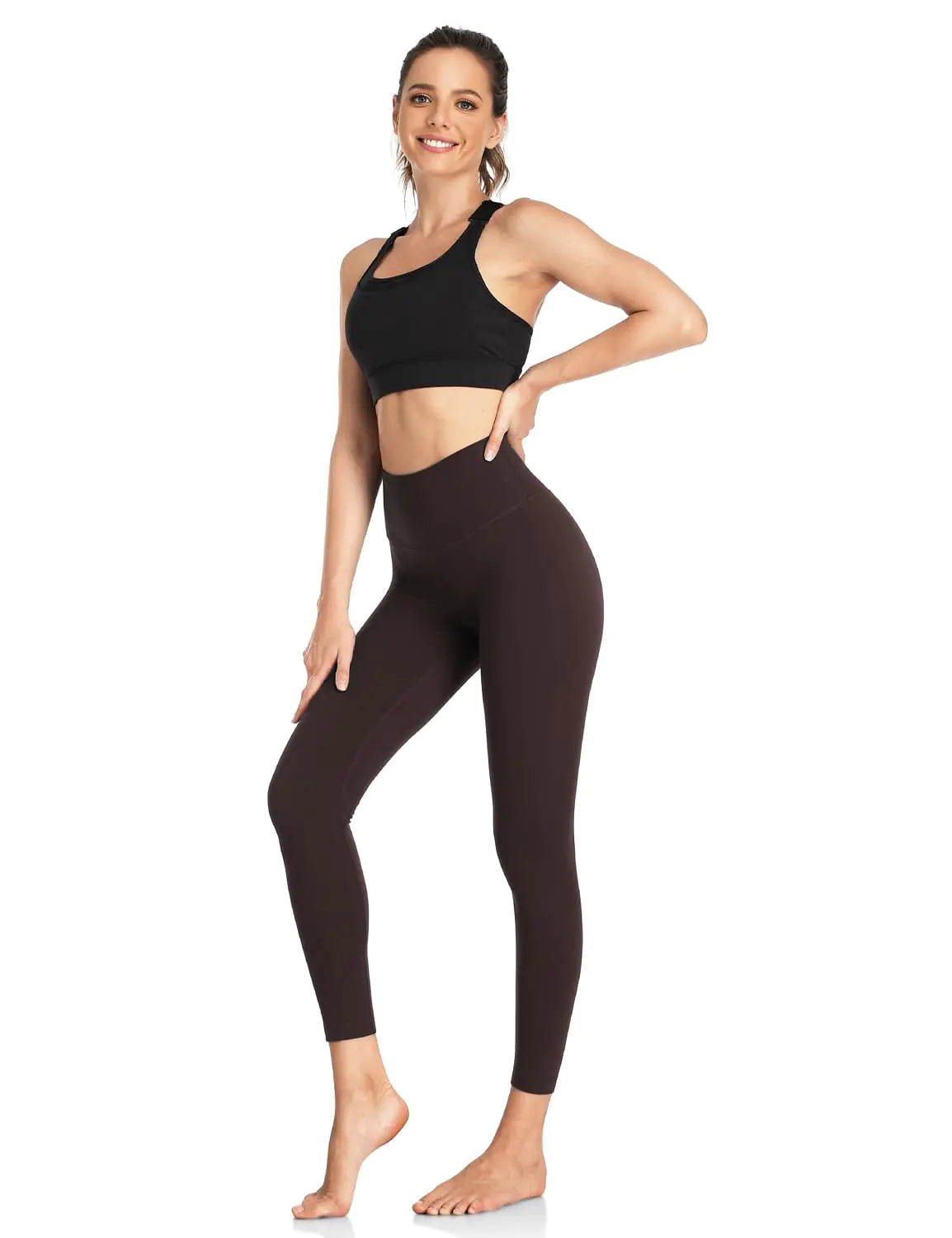 HeyNuts Workout Pro Leggings, High Waisted Compression Gym Tummy Control Athletic Yoga Pants 25" Small Espresso Rieworkes