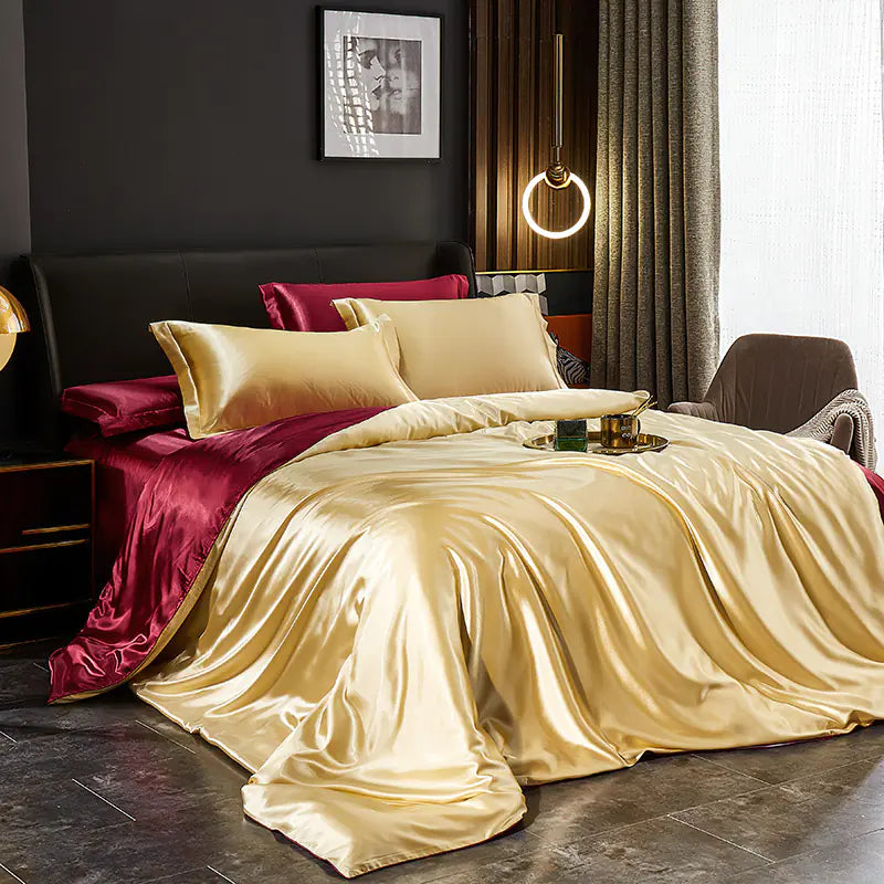 Luxury Silk Bedding Set with Solid Color Duvet Cover Mimarta