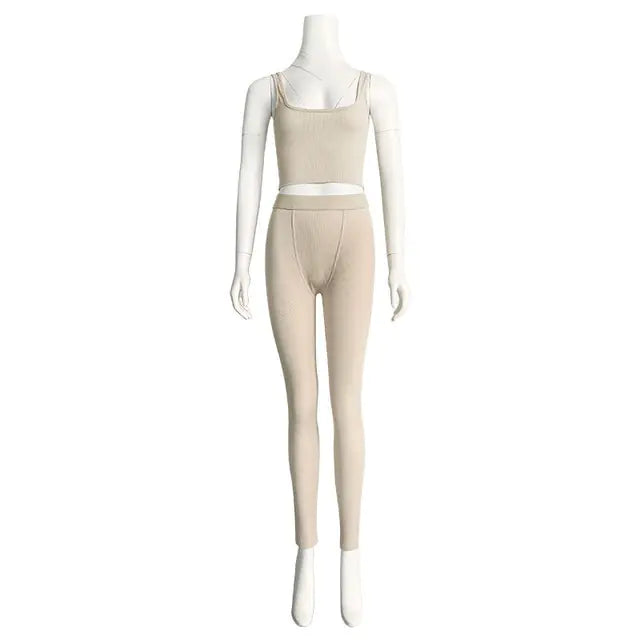 Gym Crop Tank Top Leggings Set Rieworkes