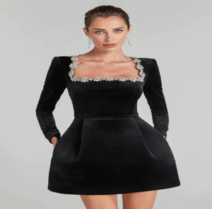Chloe™ Elegant Summer Long Sleeve Dress with Rhinestones Rieworkes