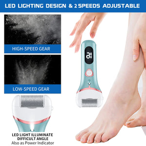 Electric Foot Callus Remover, Rechargeable Portable Electronic Foot File Pedicure Kits, Waterproof Foot Scrubber File, Professional Pedicure Tools, Foot Care for Dead Skin Ideal Gift, 3 Rollers Blue Rieworkes