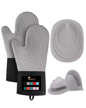5Pcs Oven Mitts and Pot Holders 500°F High Heat Resistant Silicone Kitchen Oven Mitts Waterproof Non-Slip Easy to Clean Cotton Lined Oven Gloves BPA-Free Oven Mits Set for Baking and Cooking Mimarta