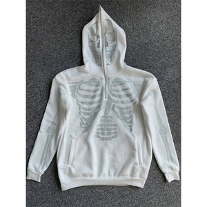 Skeleton Rhinestone Hoodie Full Zip Up Women Cyber Y2K Hooded Sweatshirts Rieworkes