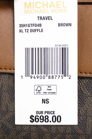 Copy of Michael Kors Travel Extra Large Brown PVC Top Zip Duffle Weekender Luggage Bag Mimarta