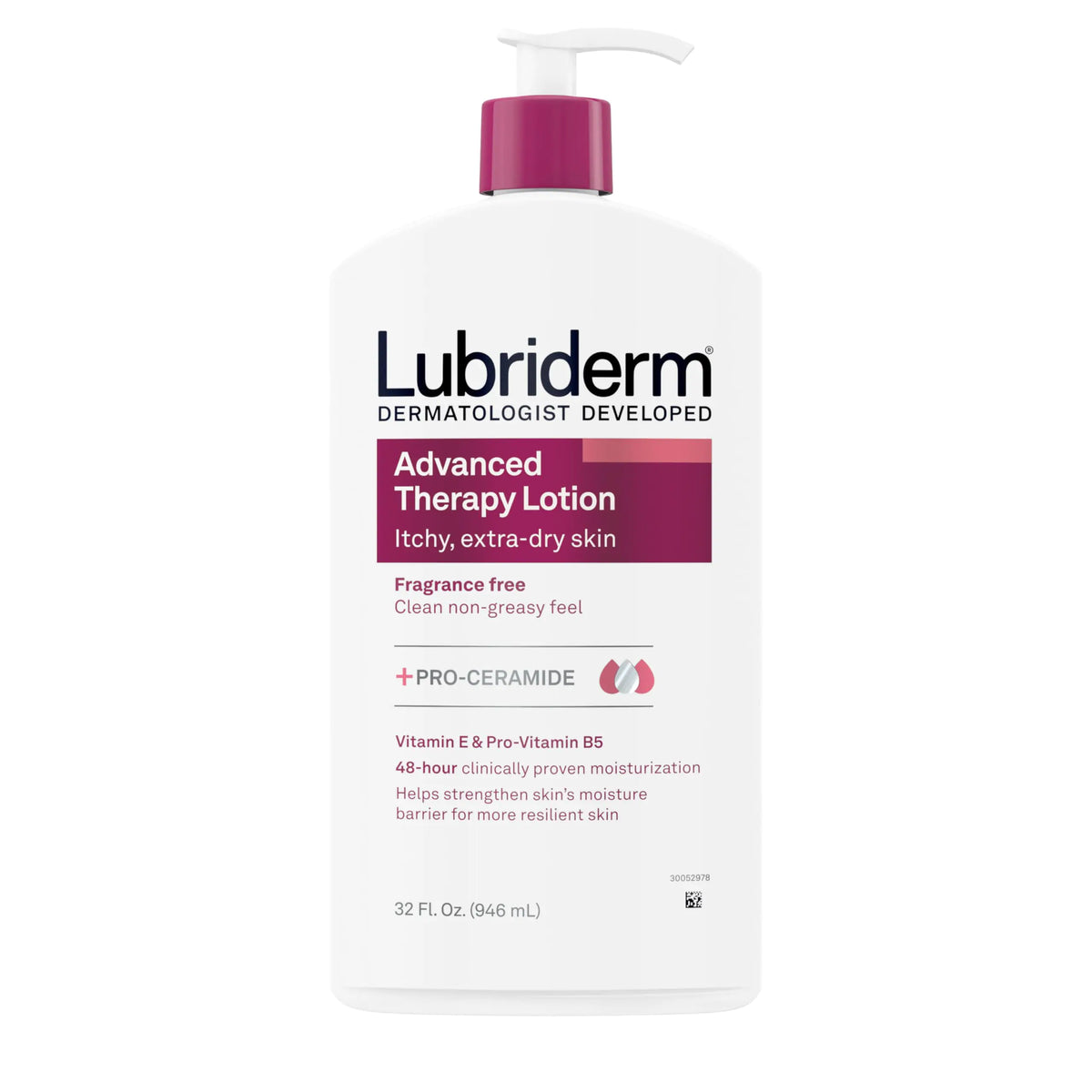 Lubriderm Advanced Therapy Moisturizing Hand and Body Lotion + Pro-Ceramide with Vitamin E and Pro-Vitamin B5, Non-Greasy, Fragrance-Free, Intense Hydration for Itchy, Extra Dry Skin, 32 FL OZ Rieworkes