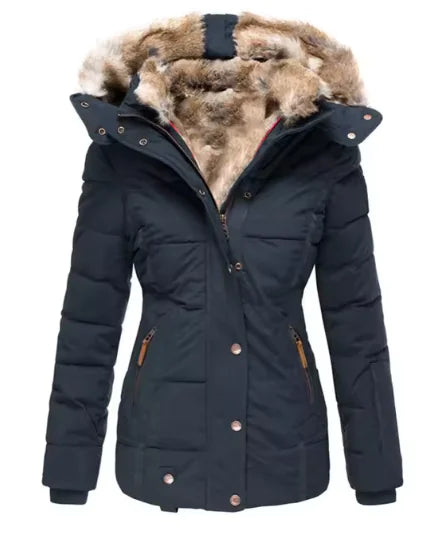 Fur collar long sleeve slim-fit cotton coat Rieworkes