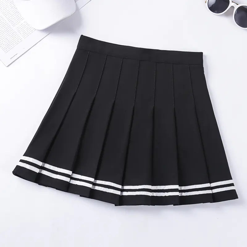 Navy Style Half-Length Striped Elastic Waist Skirt Mimarta