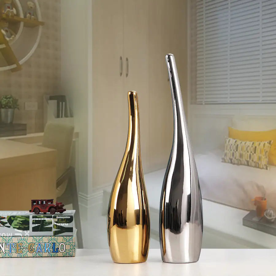 Nordic Gold Plating Ceramic Vases Model Room Home Decor Rieworkes