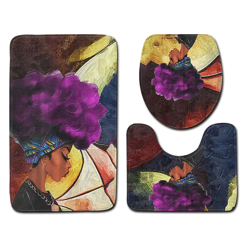 African Woman Bathroom Mat Set - Non-Slip Design Mimarta