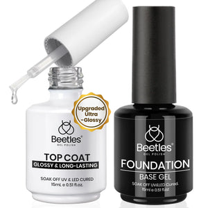 Beetles Gel Base and Top Coat,2 Pcs 15ml Upgrade Super Shiny Gel Top Coat and Base Coat Set,Glossy and Long-Lasting Gel Polish,Soak Off Nail Lamp Foundation Combination Gel Polish Base and Top Coat Rieworkes