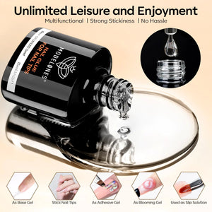 modelones 9 in One Nail Glue with Gel Top and Base Coat Gel Nail Kit, No Wipe Base Coat Long Lasting Glossy Top Coat 3Pcs Gel Nail Glue for Nail Tips, Blooming Gel, Rhinestone Glue A2-3pcs Nail Glue Rieworkes