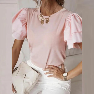 Office Lady Elegant O-Neck Solid Simple Blouse Rieworkes
