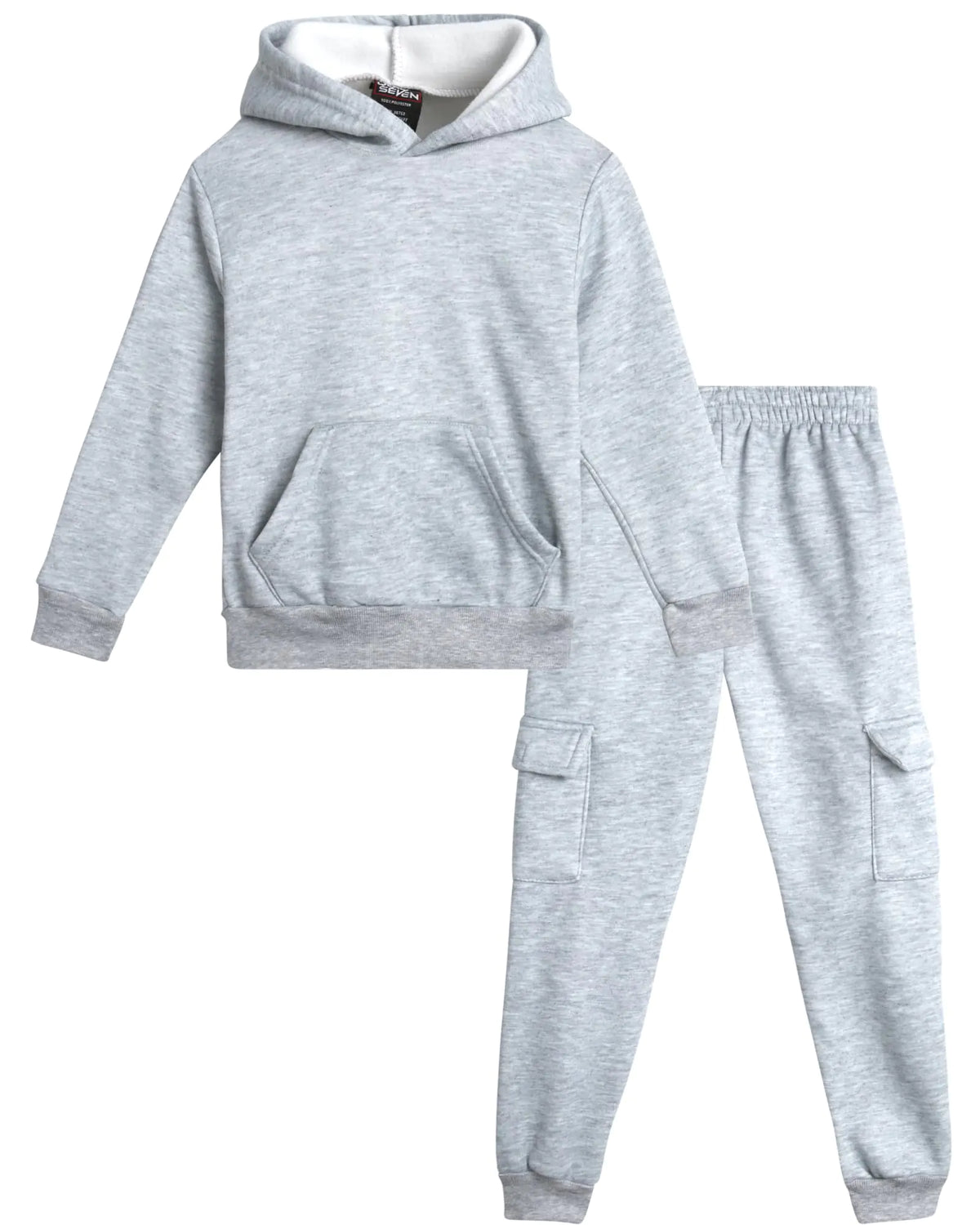 Quad Seven Little Boys Fleece Jogger Set - 2 Piece Basic Solid Pullover Hoodie and Cargo Jogger Sweatpants (Size: 2T-7) Size 2T Heather Grey Mimarta