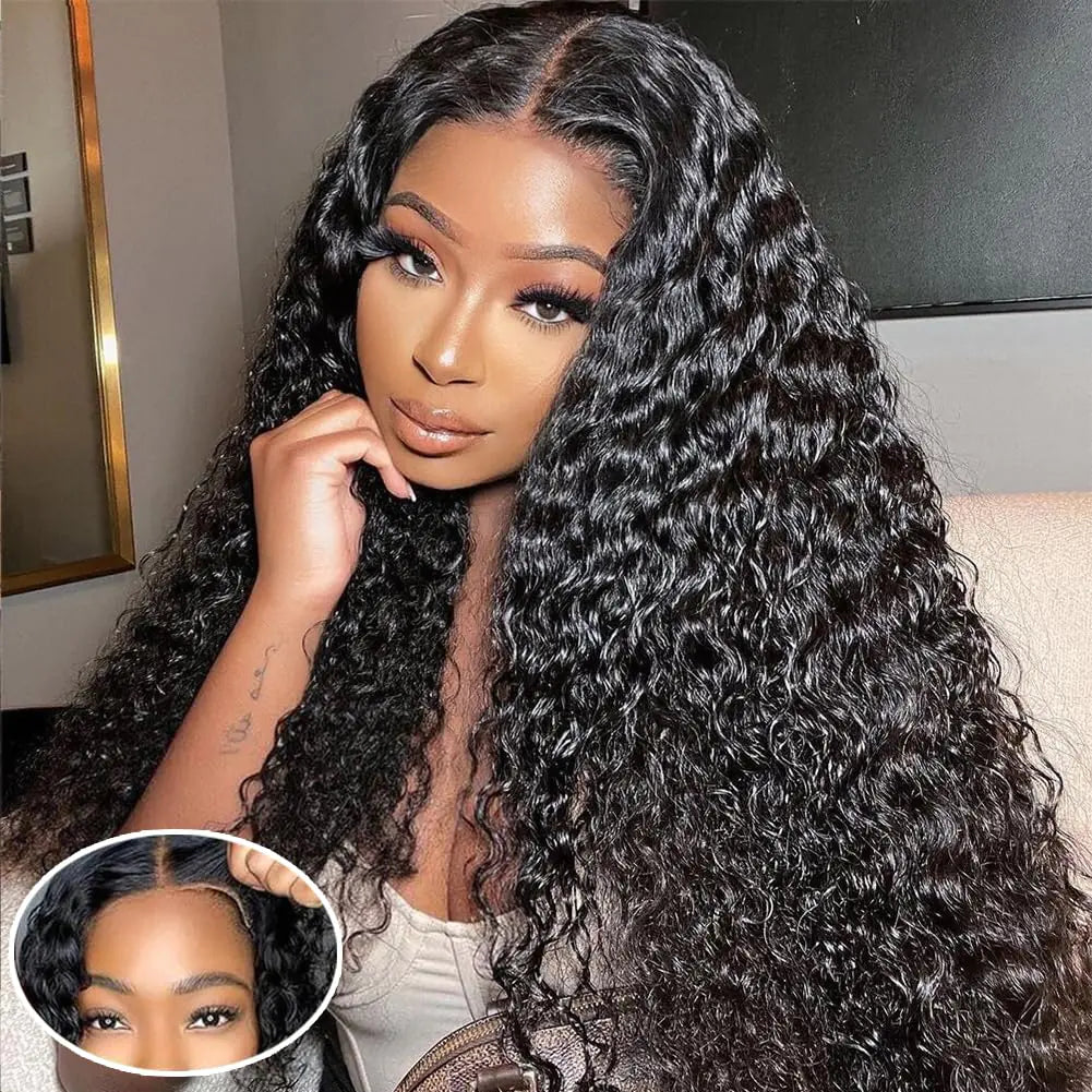 5x8 Glueless Wigs Human Hair Pre Plucked Pre Cut Deep Wave Glueless Wigs Human Hair 5x8 Hd Lace Closure Wigs Human Hair Curly Human Hair Wig 180% Density Wear And Go Glueless Wigs Human Hair (20inch) Mimarta